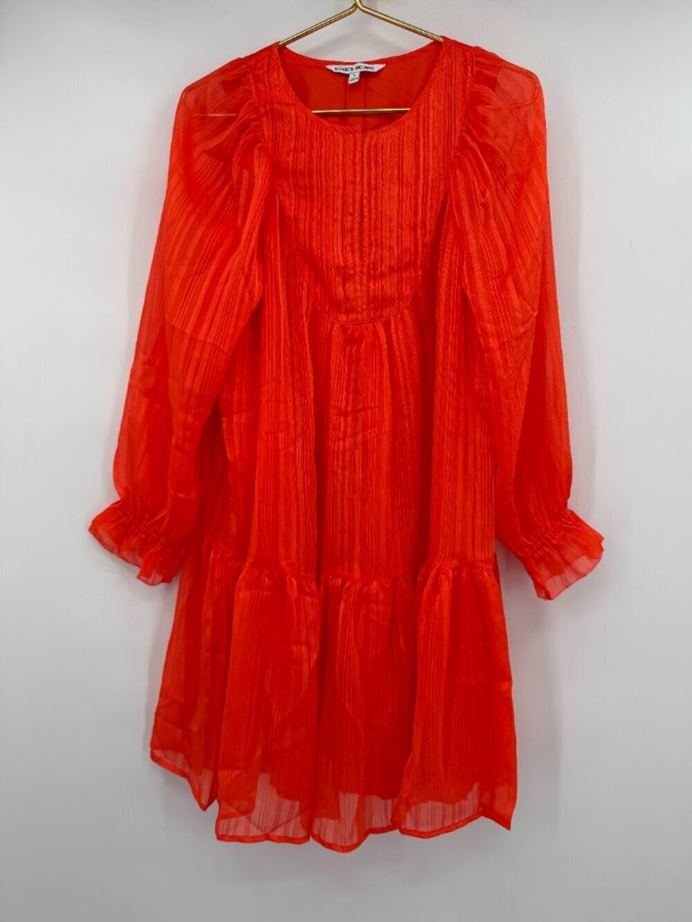 Elizabeth and James Women's Orange Sheer Pintuck Mini Dress Boho Romantic S NWOT